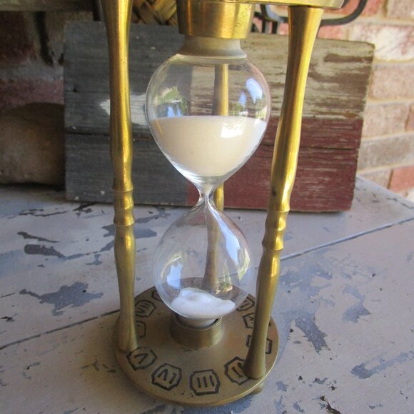 VINTAGE Brass Roman Numerals Astrological Zodiac Clock Hourglass - Picture 2 of 5